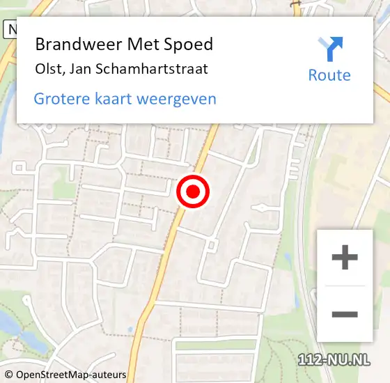 Locatie op kaart van de 112 melding: Brandweer Met Spoed Naar Olst, Jan Schamhartstraat op 19 augustus 2022 20:32