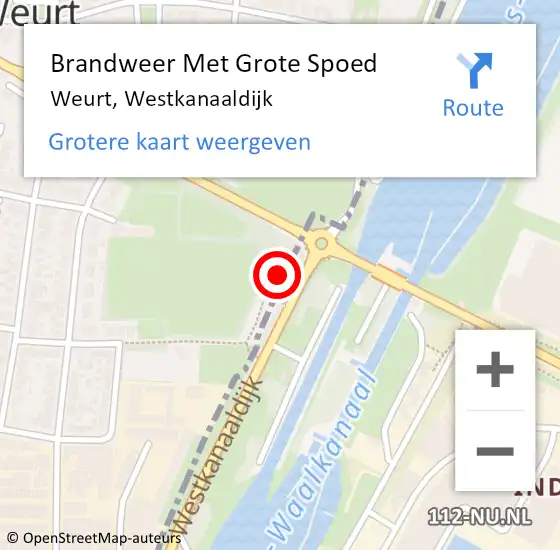 Locatie op kaart van de 112 melding: Brandweer Met Grote Spoed Naar Weurt, Westkanaaldijk op 19 augustus 2022 20:33