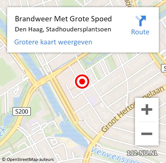 Locatie op kaart van de 112 melding: Brandweer Met Grote Spoed Naar Den Haag, Stadhoudersplantsoen op 19 augustus 2022 21:12