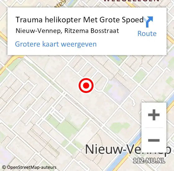 Locatie op kaart van de 112 melding: Trauma helikopter Met Grote Spoed Naar Nieuw-Vennep, Ritzema Bosstraat op 19 augustus 2022 21:23