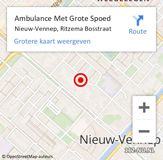 Locatie op kaart van de 112 melding: Ambulance Met Grote Spoed Naar Nieuw-Vennep, Ritzema Bosstraat op 19 augustus 2022 21:25