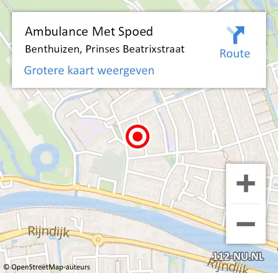 Locatie op kaart van de 112 melding: Ambulance Met Spoed Naar Benthuizen, Prinses Beatrixstraat op 19 augustus 2022 21:41