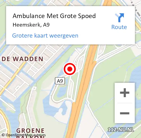 Locatie op kaart van de 112 melding: Ambulance Met Grote Spoed Naar Heemskerk, A9 op 19 augustus 2022 21:51