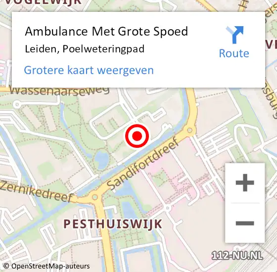 Locatie op kaart van de 112 melding: Ambulance Met Grote Spoed Naar Leiden, Poelweteringpad op 19 augustus 2022 22:24