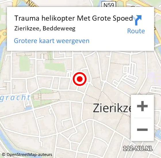 Locatie op kaart van de 112 melding: Trauma helikopter Met Grote Spoed Naar Zierikzee, Beddeweeg op 19 augustus 2022 22:31