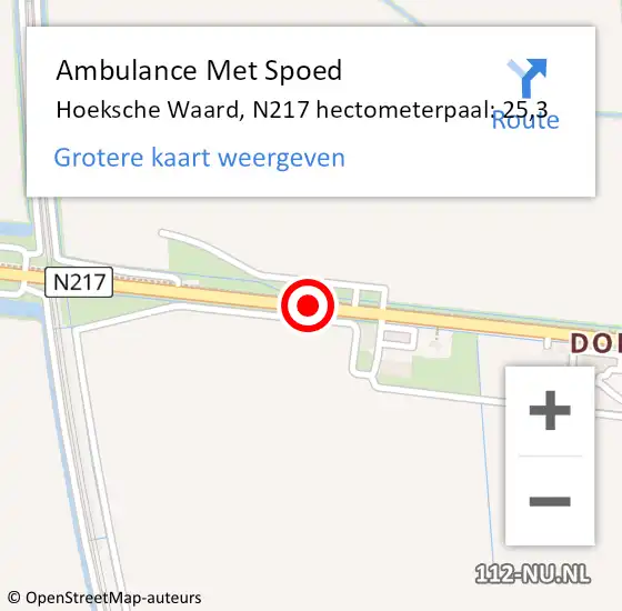 Locatie op kaart van de 112 melding: Ambulance Met Spoed Naar Hoeksche Waard, N217 hectometerpaal: 25,3 op 19 augustus 2022 22:49
