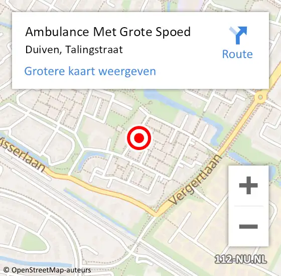 Locatie op kaart van de 112 melding: Ambulance Met Grote Spoed Naar Duiven, Talingstraat op 19 augustus 2022 23:06