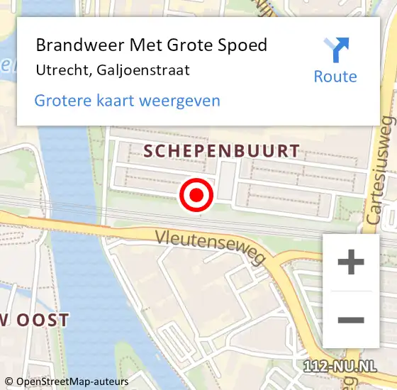 Locatie op kaart van de 112 melding: Brandweer Met Grote Spoed Naar Utrecht, Galjoenstraat op 19 augustus 2022 23:08