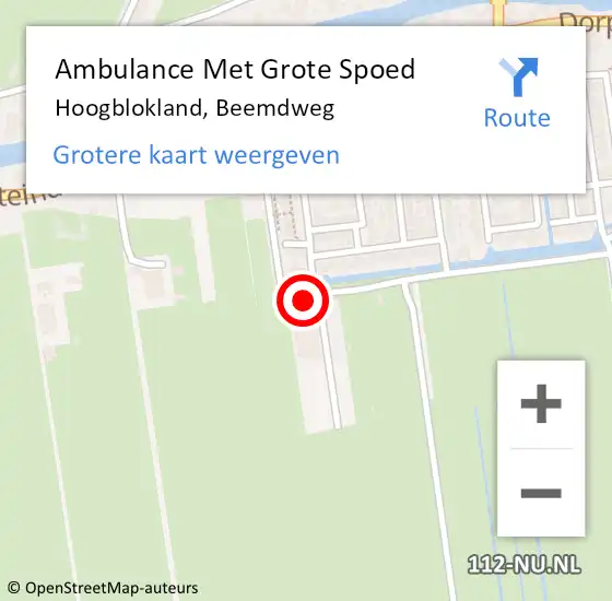 Locatie op kaart van de 112 melding: Ambulance Met Grote Spoed Naar Hoogblokland, Beemdweg op 20 augustus 2022 00:36