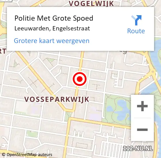 Locatie op kaart van de 112 melding: Politie Met Grote Spoed Naar Leeuwarden, Engelsestraat op 20 augustus 2022 00:56