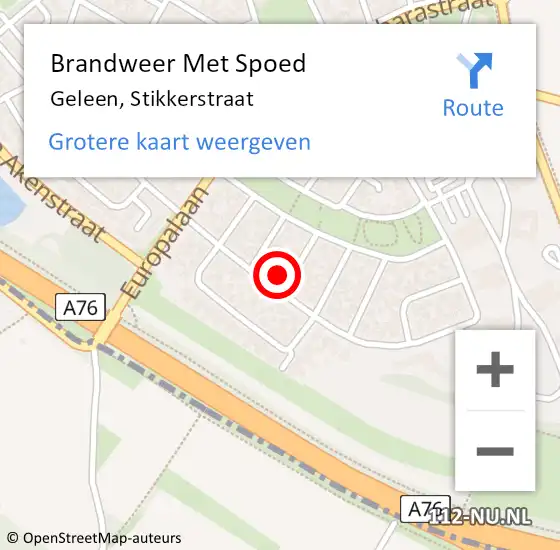 Locatie op kaart van de 112 melding: Brandweer Met Spoed Naar Geleen, Stikkerstraat op 20 augustus 2022 01:01