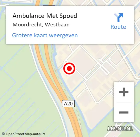 Locatie op kaart van de 112 melding: Ambulance Met Spoed Naar Moordrecht, Westbaan op 20 augustus 2022 01:07