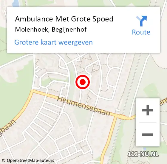 Locatie op kaart van de 112 melding: Ambulance Met Grote Spoed Naar Molenhoek, Begijnenhof op 20 augustus 2022 01:12