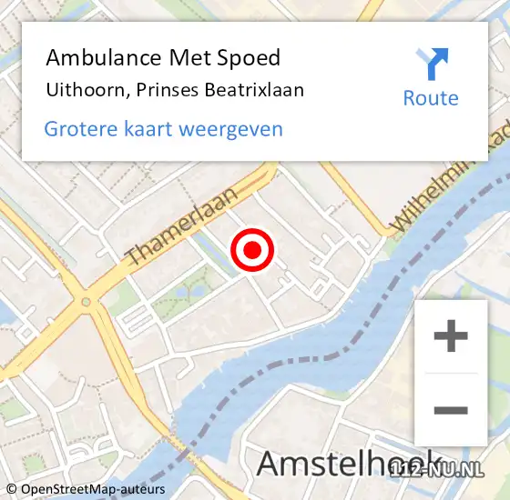 Locatie op kaart van de 112 melding: Ambulance Met Spoed Naar Uithoorn, Prinses Beatrixlaan op 20 augustus 2022 01:13