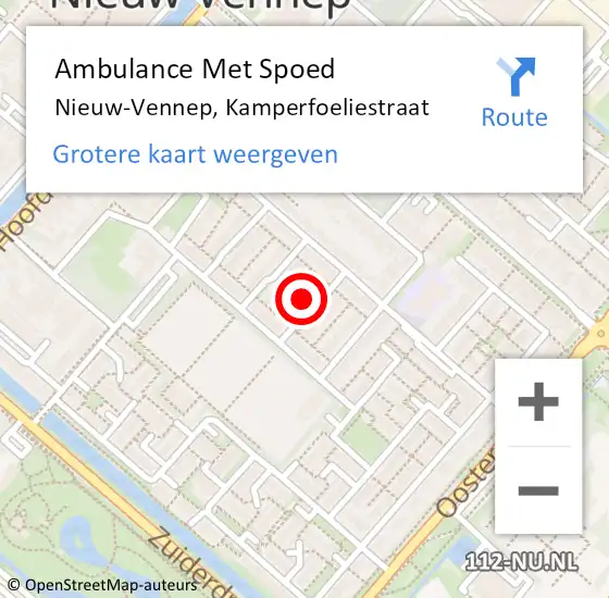 Locatie op kaart van de 112 melding: Ambulance Met Spoed Naar Nieuw-Vennep, Kamperfoeliestraat op 20 augustus 2022 02:07