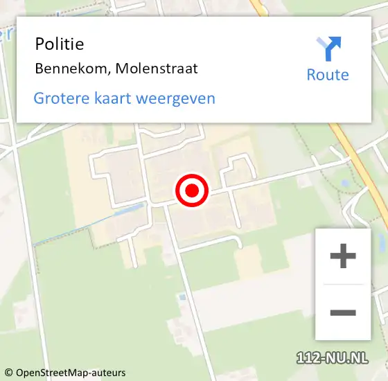 Locatie op kaart van de 112 melding: Politie Bennekom, Molenstraat op 20 augustus 2022 02:11