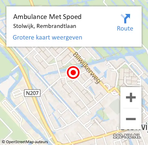 Locatie op kaart van de 112 melding: Ambulance Met Spoed Naar Stolwijk, Rembrandtlaan op 20 augustus 2022 02:30