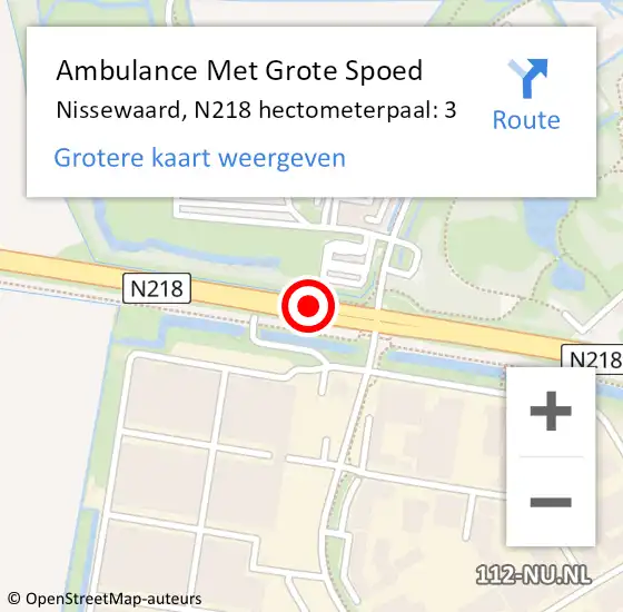 Locatie op kaart van de 112 melding: Ambulance Met Grote Spoed Naar Nissewaard, N218 hectometerpaal: 3 op 20 augustus 2022 02:36