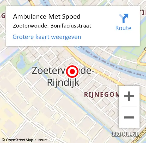 Locatie op kaart van de 112 melding: Ambulance Met Spoed Naar Zoeterwoude, Bonifaciusstraat op 20 augustus 2022 03:55