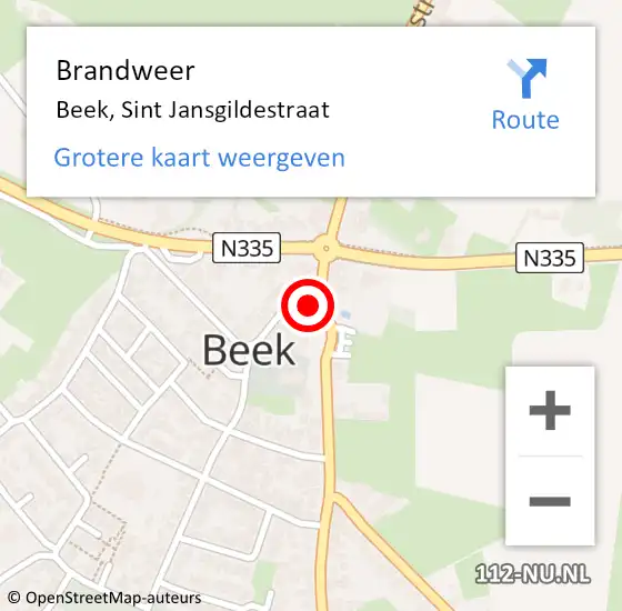 Locatie op kaart van de 112 melding: Brandweer Beek, Sint Jansgildestraat op 20 augustus 2022 04:02