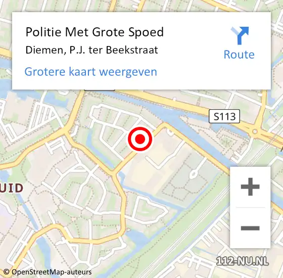 Locatie op kaart van de 112 melding: Politie Met Grote Spoed Naar Diemen, P.J. ter Beekstraat op 20 augustus 2022 04:49