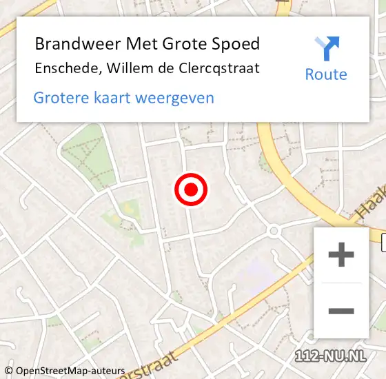 Locatie op kaart van de 112 melding: Brandweer Met Grote Spoed Naar Enschede, Willem de Clercqstraat op 20 augustus 2022 05:02