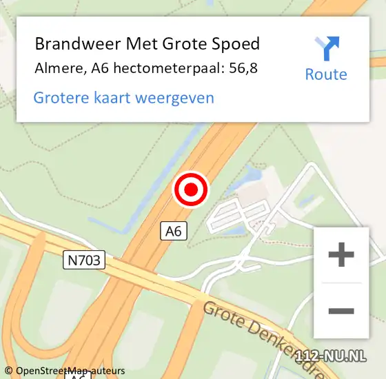 Locatie op kaart van de 112 melding: Brandweer Met Grote Spoed Naar Almere, A6 hectometerpaal: 56,8 op 20 augustus 2022 06:55
