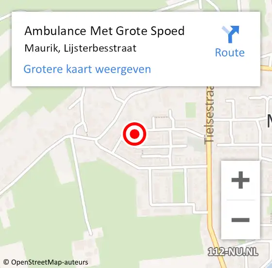 Locatie op kaart van de 112 melding: Ambulance Met Grote Spoed Naar Maurik, Lijsterbesstraat op 20 augustus 2022 07:10