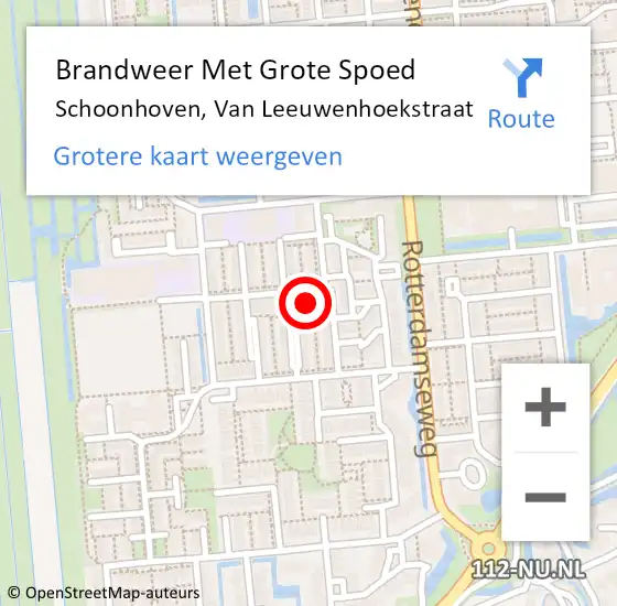 Locatie op kaart van de 112 melding: Brandweer Met Grote Spoed Naar Schoonhoven, Van Leeuwenhoekstraat op 27 juli 2014 00:09