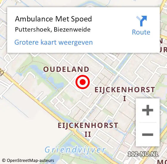 Locatie op kaart van de 112 melding: Ambulance Met Spoed Naar Puttershoek, Biezenweide op 20 augustus 2022 07:20