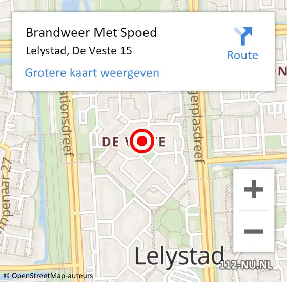 Locatie op kaart van de 112 melding: Brandweer Met Spoed Naar Lelystad, De Veste 15 op 20 augustus 2022 07:26