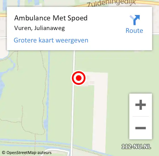 Locatie op kaart van de 112 melding: Ambulance Met Spoed Naar Vuren, Julianaweg op 20 augustus 2022 08:59