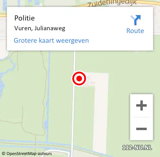 Locatie op kaart van de 112 melding: Politie Vuren, Julianaweg op 20 augustus 2022 09:02