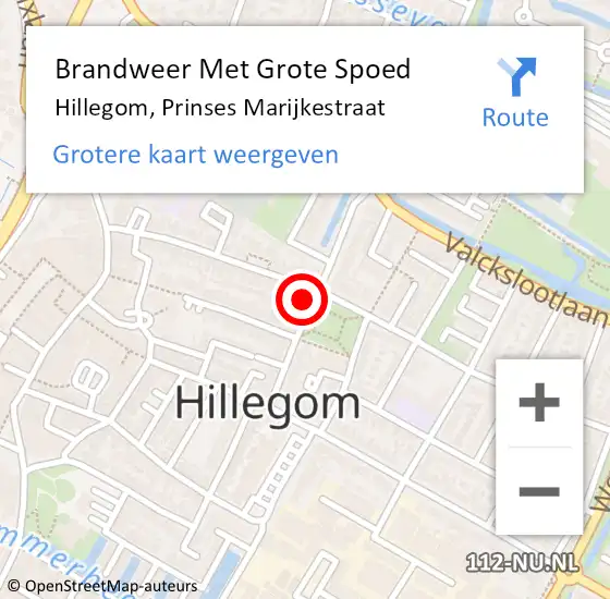 Locatie op kaart van de 112 melding: Brandweer Met Grote Spoed Naar Hillegom, Prinses Marijkestraat op 27 juli 2014 00:19