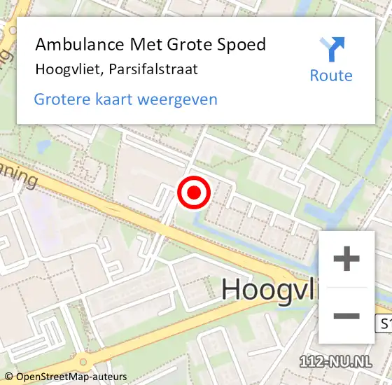 Locatie op kaart van de 112 melding: Ambulance Met Grote Spoed Naar Hoogvliet, Parsifalstraat op 20 augustus 2022 09:27