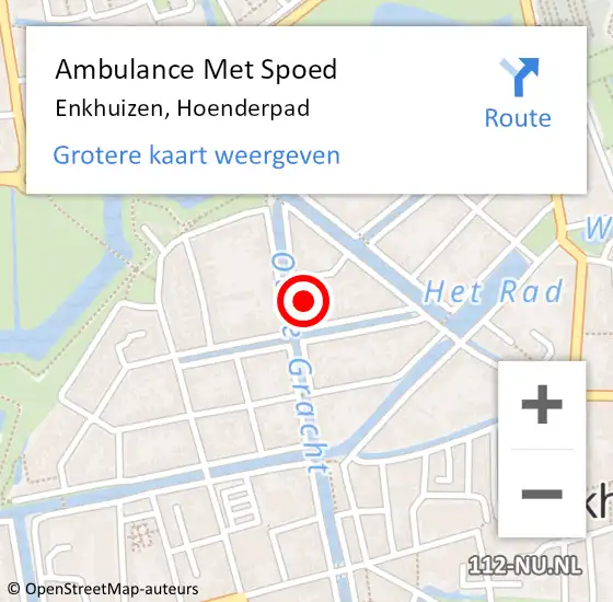 Locatie op kaart van de 112 melding: Ambulance Met Spoed Naar Enkhuizen, Hoenderpad op 20 augustus 2022 09:39