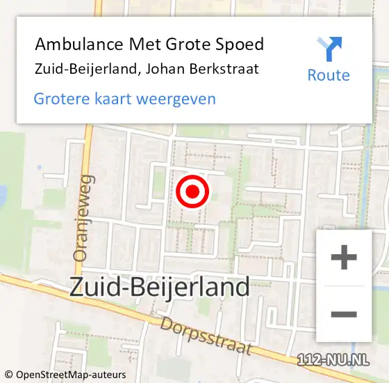 Locatie op kaart van de 112 melding: Ambulance Met Grote Spoed Naar Zuid-Beijerland, Johan Berkstraat op 20 augustus 2022 09:41