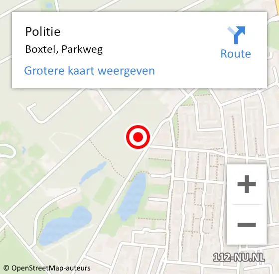 Locatie op kaart van de 112 melding: Politie Boxtel, Parkweg op 20 augustus 2022 09:47