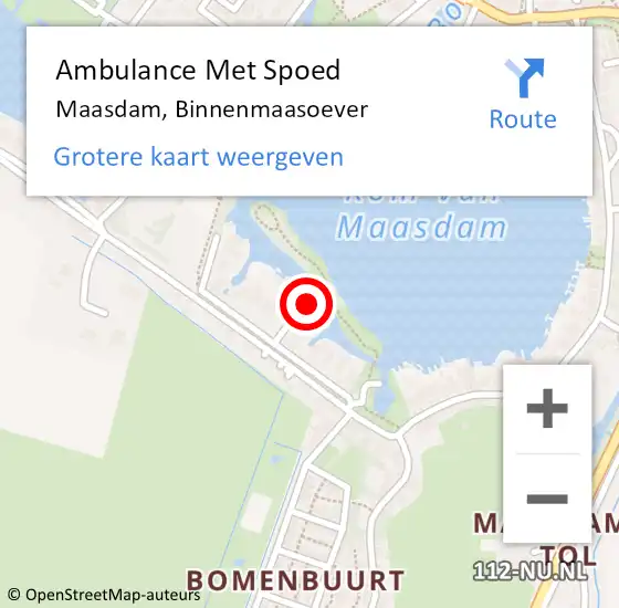 Locatie op kaart van de 112 melding: Ambulance Met Spoed Naar Maasdam, Binnenmaasoever op 20 augustus 2022 09:58