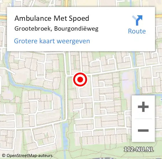 Locatie op kaart van de 112 melding: Ambulance Met Spoed Naar Grootebroek, Bourgondiëweg op 20 augustus 2022 10:03