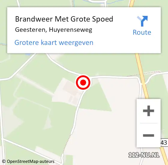 Locatie op kaart van de 112 melding: Brandweer Met Grote Spoed Naar Geesteren, Huyerenseweg op 20 augustus 2022 10:53