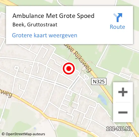 Locatie op kaart van de 112 melding: Ambulance Met Grote Spoed Naar Beek, Gruttostraat op 20 augustus 2022 11:11