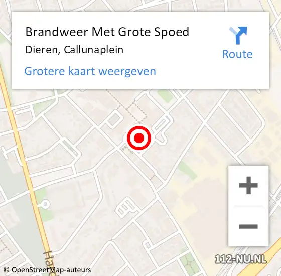 Locatie op kaart van de 112 melding: Brandweer Met Grote Spoed Naar Dieren, Callunaplein op 20 augustus 2022 11:26