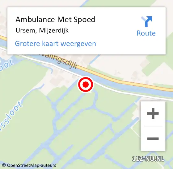 Locatie op kaart van de 112 melding: Ambulance Met Spoed Naar Ursem, Mijzerdijk op 20 augustus 2022 11:35