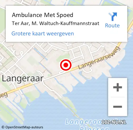 Locatie op kaart van de 112 melding: Ambulance Met Spoed Naar Ter Aar, M. Waltuch-Kauffmannstraat op 20 augustus 2022 11:38