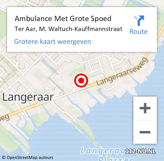 Locatie op kaart van de 112 melding: Ambulance Met Grote Spoed Naar Ter Aar, M. Waltuch-Kauffmannstraat op 20 augustus 2022 11:39