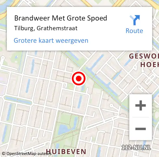 Locatie op kaart van de 112 melding: Brandweer Met Grote Spoed Naar Tilburg, Grathemstraat op 20 augustus 2022 11:51