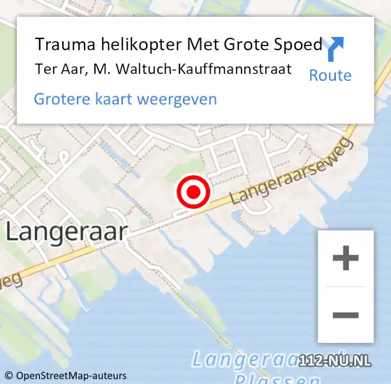 Locatie op kaart van de 112 melding: Trauma helikopter Met Grote Spoed Naar Ter Aar, M. Waltuch-Kauffmannstraat op 20 augustus 2022 11:57