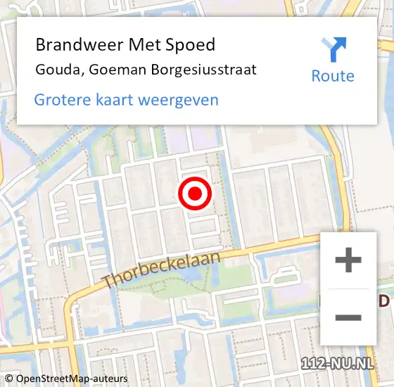 Locatie op kaart van de 112 melding: Brandweer Met Spoed Naar Gouda, Goeman Borgesiusstraat op 20 augustus 2022 12:08