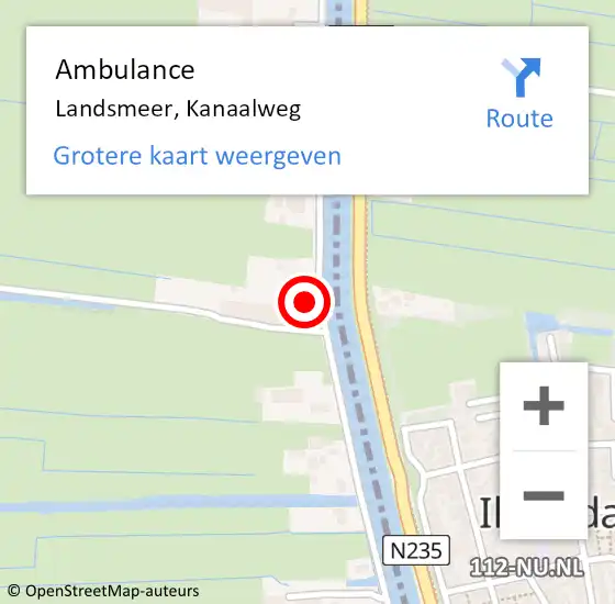 Locatie op kaart van de 112 melding: Ambulance Landsmeer, Kanaalweg op 20 augustus 2022 12:12